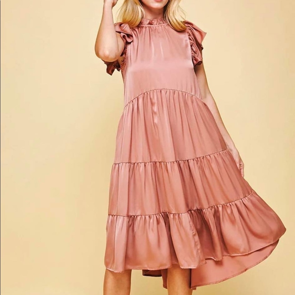 Pinch Tiered Satin Midi Dress Medium NWT